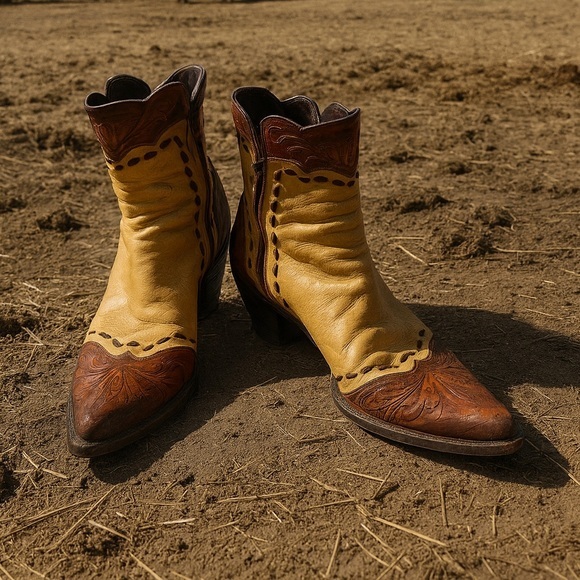 Stallion hand tooled leather zorro ankle cowboy boots